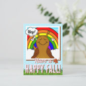 Schattigee slak met regenboog en blad Herfst | Briefkaart (Staand voorkant)