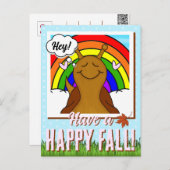 Schattigee slak met regenboog en blad Herfst | Briefkaart (Voorkant / Achterkant)
