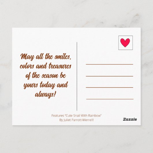 Schattigee slak met regenboog en blad Herfst | Briefkaart (Achterkant)