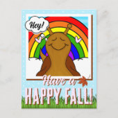 Schattigee slak met regenboog en blad Herfst | Briefkaart (Voorkant)