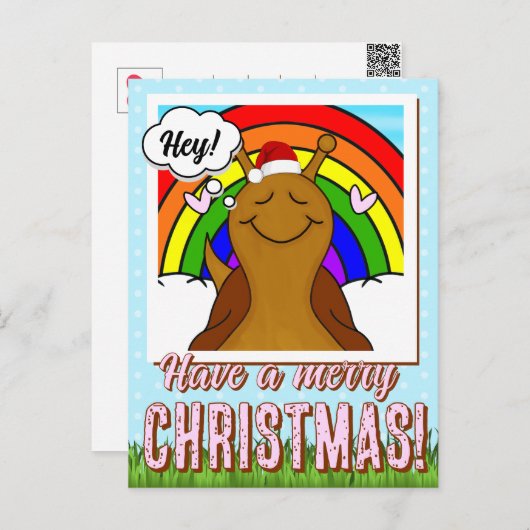 Schattigee slak met regenboog vrolijk kerstfeest | feestdagenkaart (Voorkant / Achterkant)