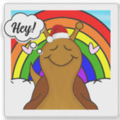 Schattigee slak met regenboog vrolijk kerstfeest | sticker (Voorkant)