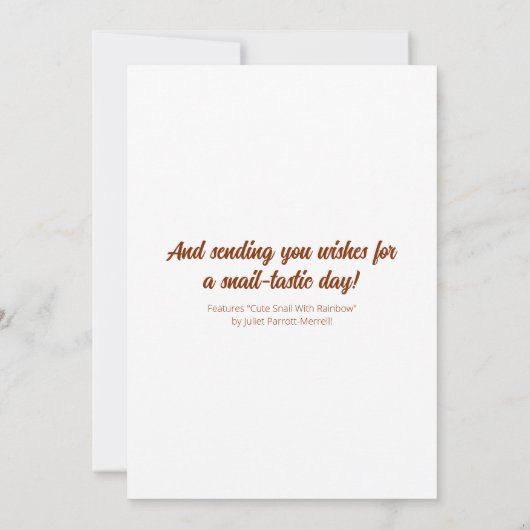 Schattigee slak met regenboogslak-Tastic Day | Kaart (Achterkant)
