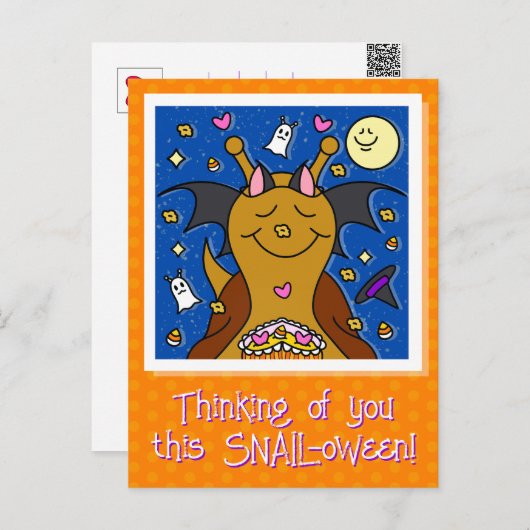 Schattigee slak met vleermuisvleugels Happy Hallow Feestdagenkaart (Voorkant / Achterkant)