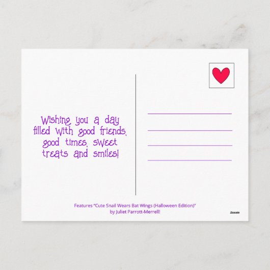 Schattigee slak met vleermuisvleugels Happy Hallow Feestdagenkaart (Achterkant)