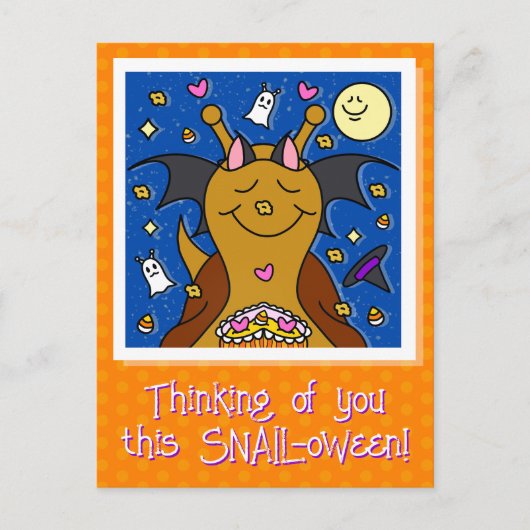 Schattigee slak met vleermuisvleugels Happy Hallow Feestdagenkaart (Voorkant)