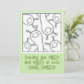 Schattigee slak mijlen van glimlachen vriendschaps kaart (Staand voorkant)