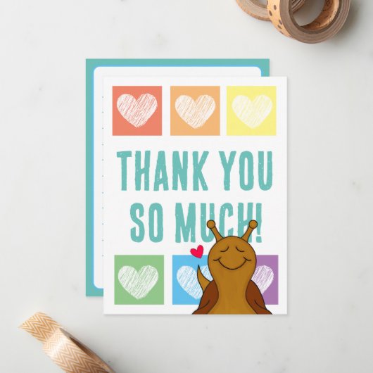 Schattigee slak regenboog hart dank u | notitiekaartje (Voorkant / Achterkant in situ)