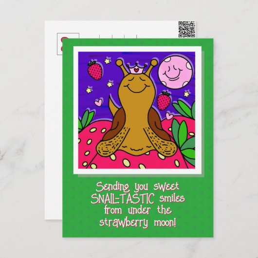 Schattigee slak Royally Fun Summer Strawberry Moon Briefkaart (Voorkant / Achterkant)