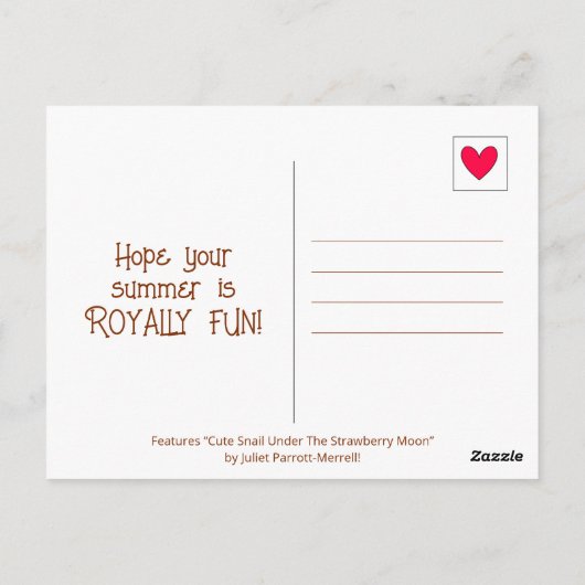 Schattigee slak Royally Fun Summer Strawberry Moon Briefkaart (Achterkant)