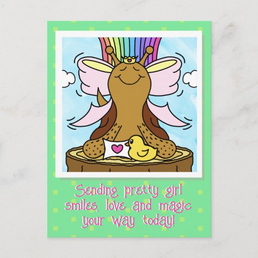 Schattigee Slak Roze Haar Ribbon  Meisje Lachen Briefkaart (Voorkant)