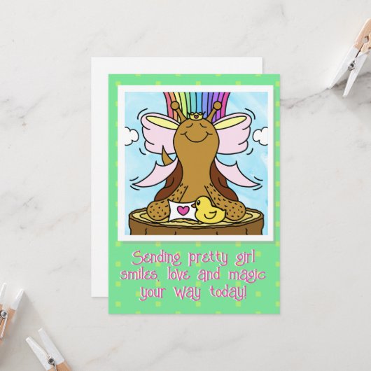 Schattigee Slak Roze Haar Ribbon  Meisje Lachen Kaart (Voorkant / Achterkant in situ)