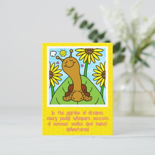 Schattigee slak zomer tuin chat denken aan jou briefkaart (Staand voorkant)