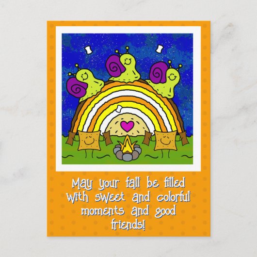 Schattigee slakken kruisen regenboog log Herfst Briefkaart (Voorkant)