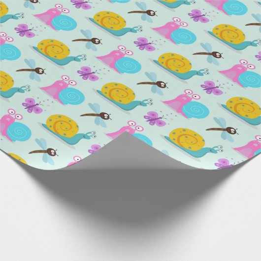 Schattigee slakken, vlinders en libellen cadeaupapier (Hoek)