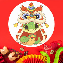 Schattigee slang in leeuwendans met "Fu" Ronde Sticker