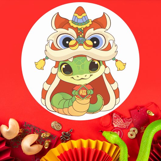 Schattigee slang in leeuwendans met "Fu" Ronde Sticker