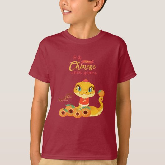 Schattigee Slang met Lucky Golden Oranje Lunar Nie T-shirt (Voorkant)