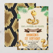 Schattigee slangenreptiel verjaardagsfeestuitnodig kaart (Voorkant / Achterkant)