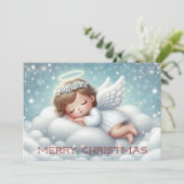 Schattigee slapende baby angel feestdagenkaart (Staand voorkant)