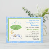 Schattigee slapende baby jongen strooi blauw en gr kaart (Staand voorkant)