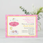 Schattigee slapende baby meisje strooi roze en gee kaart (Staand voorkant)