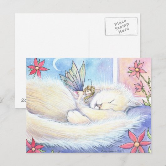 Schattigee slapende kat en Fairy Briefkaart (Voorkant / Achterkant)