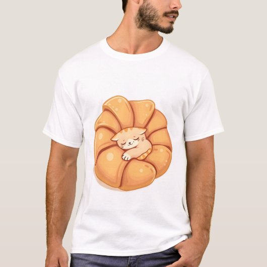 Schattigee slapende kat gekruld T-shirt (Voorkant)
