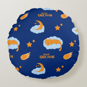 Schattigee slapende kat op een wolk, lieve dromen rond kussen