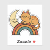 Schattigee slapende kat op regenboog met maan sticker (Vel)