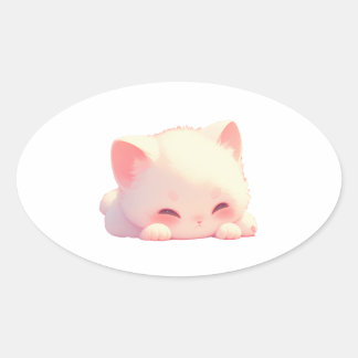 Schattigee slapende kat Ovale Sticker