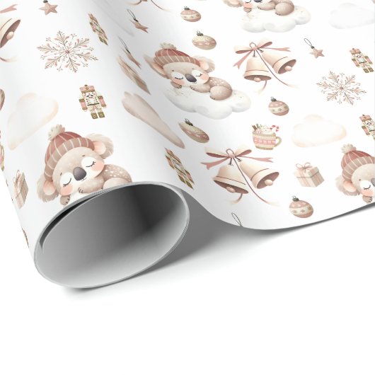 Schattigee slapende koala genderneutraal kerst cadeaupapier (Rol Hoek)
