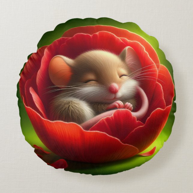 Schattigee slapende muis rond kussen (Voorkant)