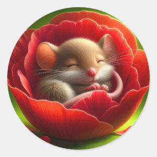 Schattigee slapende muis ronde sticker