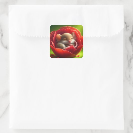 Schattigee slapende muis vierkante sticker (Tas)