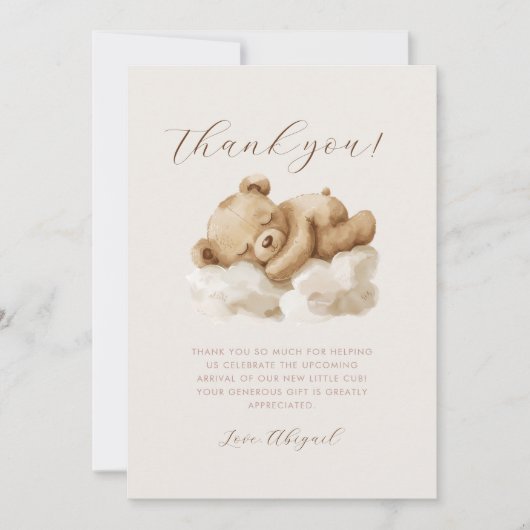 Schattigee slapende teddybeer Baby shower Dank u Kaart (Voorkant)