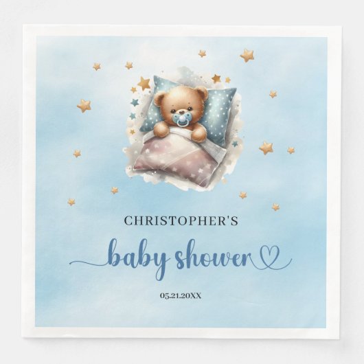 Schattigee slapende teddybeer baby shower servet (Voorkant)