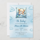 Schattigee slapende teddybeer blauw bruin ivoor Jo Kaart (Voorkant)