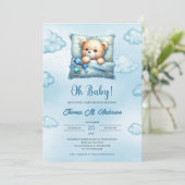 Schattigee slapende teddybeer blauw bruin ivoor Jo Kaart (Staand voorkant)