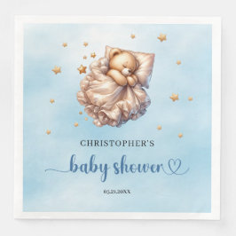 Schattigee slapende teddybeer blauw en gouden jong servet