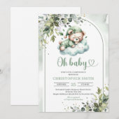 Schattigee slapende teddybeer genderneutraal boho  kaart (Voorkant / Achterkant)