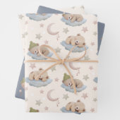 Schattigee slapende teddybeer met sterren en maan inpakpapier vel (In situ)