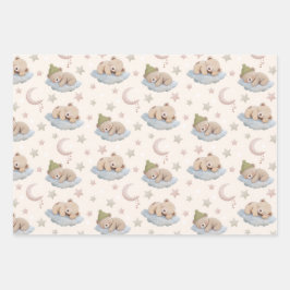 Schattigee slapende teddybeer met sterren en maan inpakpapier vel