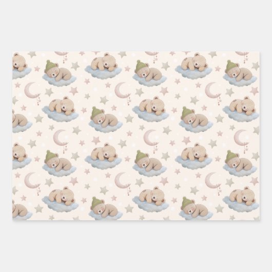 Schattigee slapende teddybeer met sterren en maan inpakpapier vel (Voorkant)