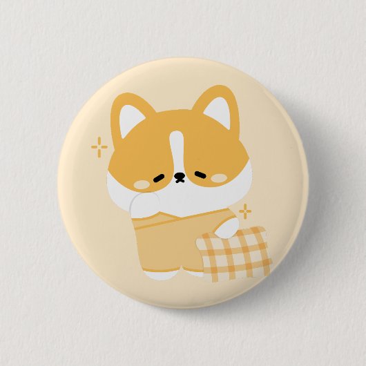 Schattigee slaperige corgi ronde button 5,7 cm (Voorkant)
