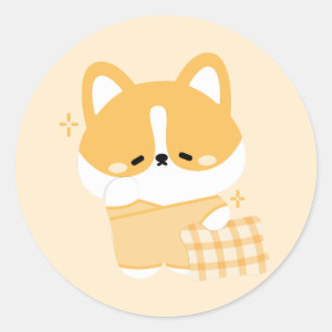 Schattigee slaperige corgi ronde sticker