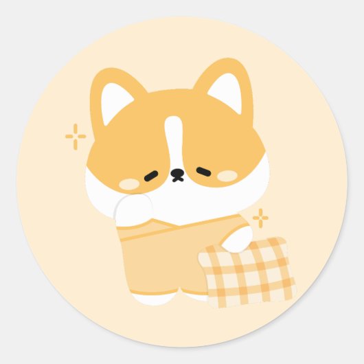 Schattigee slaperige corgi ronde sticker (Voorkant)