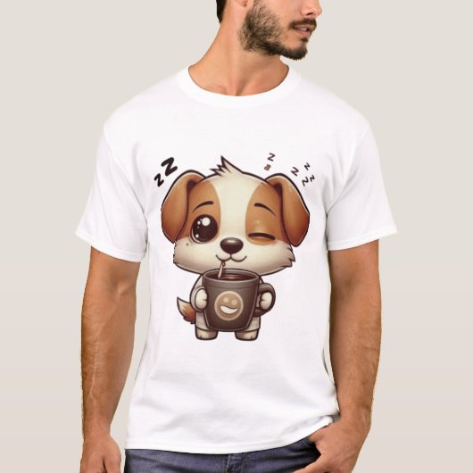 Schattigee slaperige hond Cartoon Drink koffie Mok T-shirt (Voorkant)