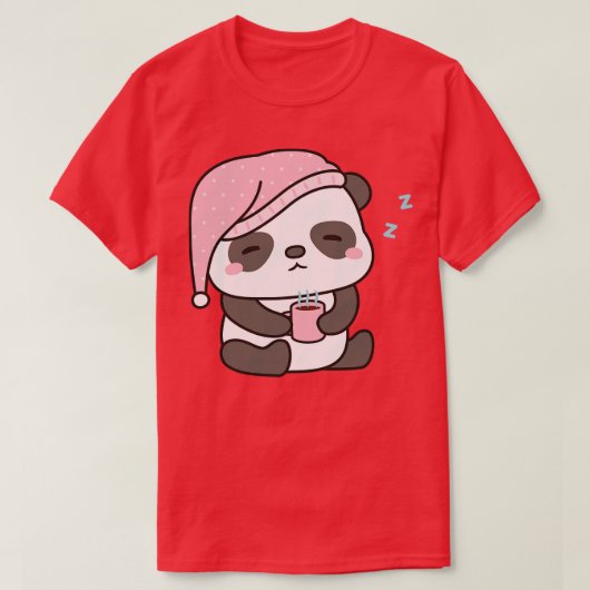 Schattigee slaperige kleine panda met koffie t-shirt (Design voorkant)