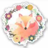 Schattigee slaperige vos in krans contour sticker (Voorkant)